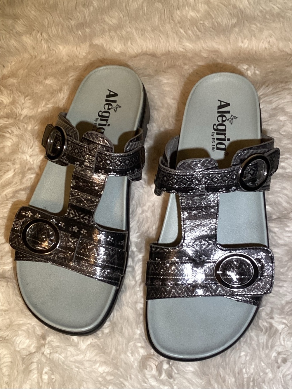Alegria Women's Metallic Black Strappy Comfort Sandals size 9.5